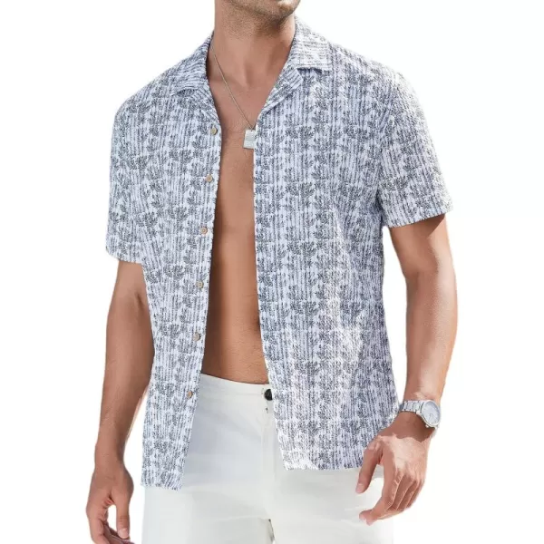 Alex Vando Mens Camp Collar Shirt Seerscuker Casual Short Sleeve Printed Shirts for Men