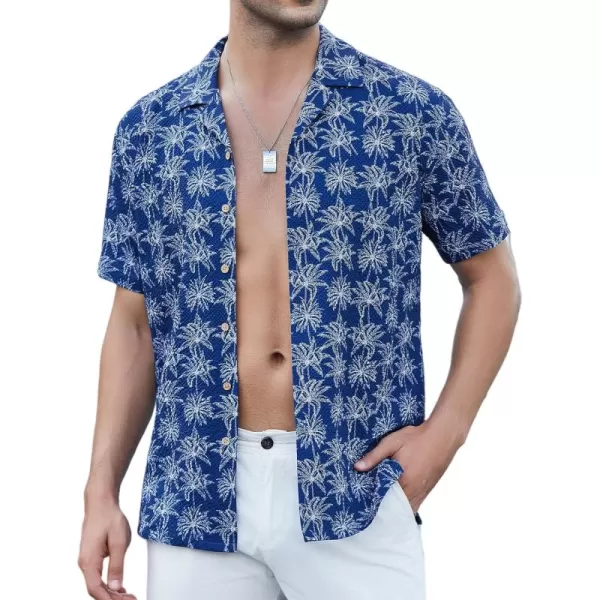 Alex Vando Mens Camp Collar Shirt Seerscuker Casual Short Sleeve Printed Shirts for Men
