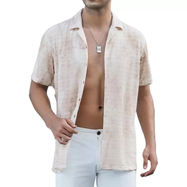Alex Vando Mens Camp Collar Shirt Seerscuker Casual Short Sleeve Printed Shirts for Men