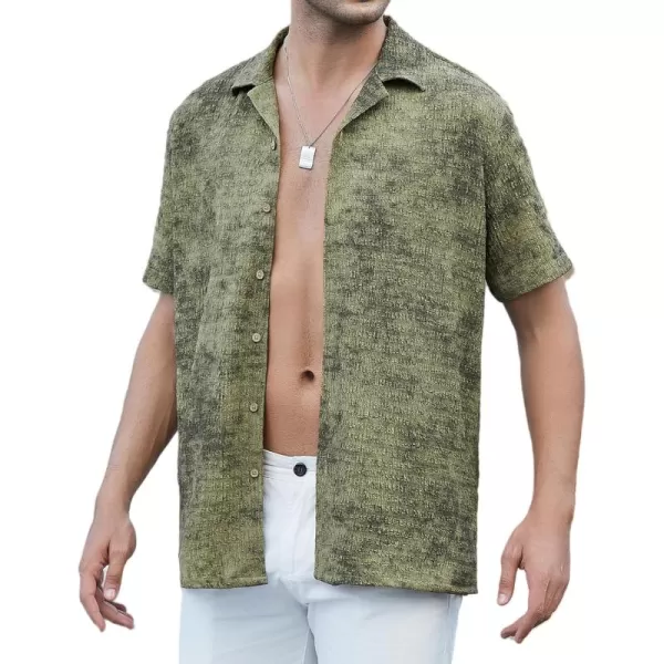 Alex Vando Mens Camp Collar Shirt Seerscuker Casual Short Sleeve Printed Shirts for Men