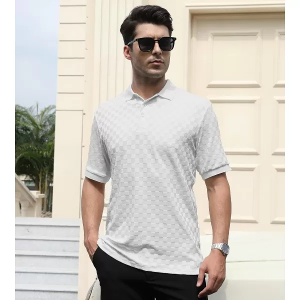 Alex Vando Mens Jacquard Polo Shirt Wrinkle Free Short Sleeve Rib Collar Polo Shirts for Men