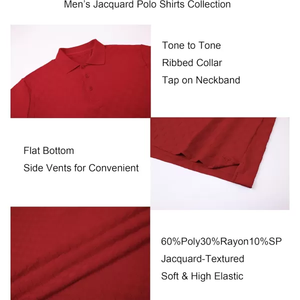 Alex Vando Mens Jacquard Polo Shirt Wrinkle Free Short Sleeve Rib Collar Polo Shirts for Men