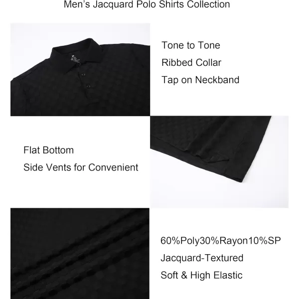 Alex Vando Mens Jacquard Polo Shirt Wrinkle Free Short Sleeve Rib Collar Polo Shirts for Men