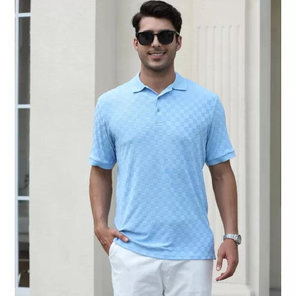 Alex Vando Mens Jacquard Polo Shirt Wrinkle Free Short Sleeve Rib Collar Polo Shirts for Men