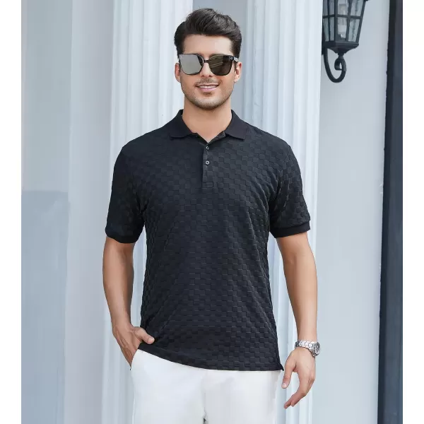 Alex Vando Mens Jacquard Polo Shirt Wrinkle Free Short Sleeve Rib Collar Polo Shirts for Men