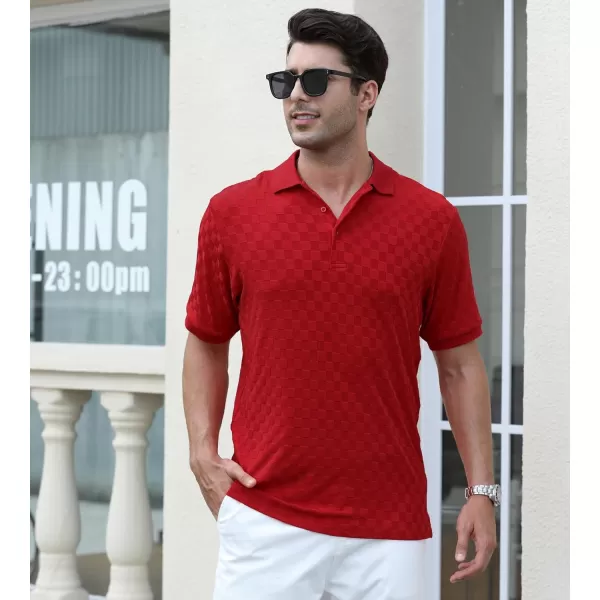 Alex Vando Mens Jacquard Polo Shirt Wrinkle Free Short Sleeve Rib Collar Polo Shirts for Men