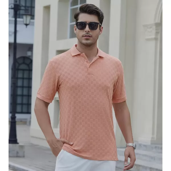 Alex Vando Mens Jacquard Polo Shirt Wrinkle Free Short Sleeve Rib Collar Polo Shirts for Men