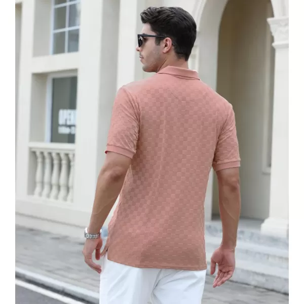 Alex Vando Mens Jacquard Polo Shirt Wrinkle Free Short Sleeve Rib Collar Polo Shirts for Men