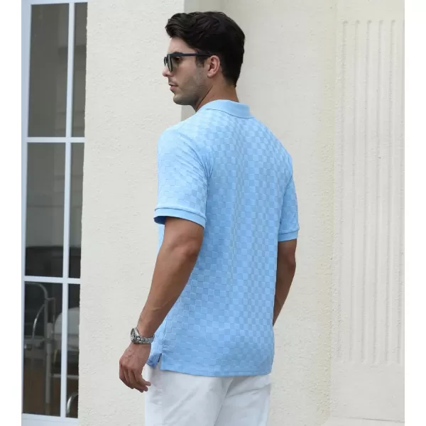 Alex Vando Mens Jacquard Polo Shirt Wrinkle Free Short Sleeve Rib Collar Polo Shirts for Men
