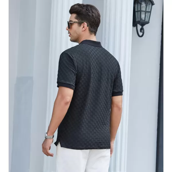 Alex Vando Mens Jacquard Polo Shirt Wrinkle Free Short Sleeve Rib Collar Polo Shirts for Men