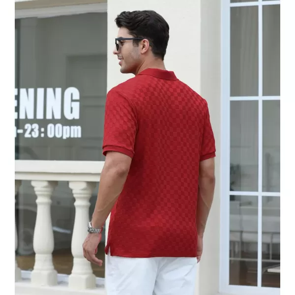 Alex Vando Mens Jacquard Polo Shirt Wrinkle Free Short Sleeve Rib Collar Polo Shirts for Men