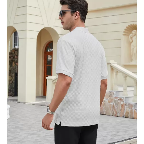 Alex Vando Mens Jacquard Polo Shirt Wrinkle Free Short Sleeve Rib Collar Polo Shirts for Men
