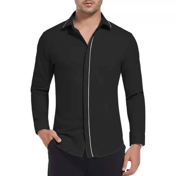 imageAlex Vando Mens Cotton Dress Shirt Hidden Placket Long Sleeve Business Casual ShirtBlack