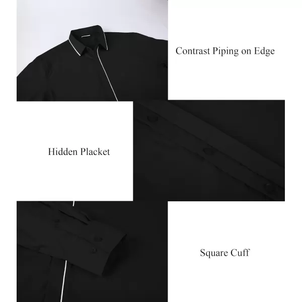 imageAlex Vando Mens Cotton Dress Shirt Hidden Placket Long Sleeve Business Casual ShirtBlack
