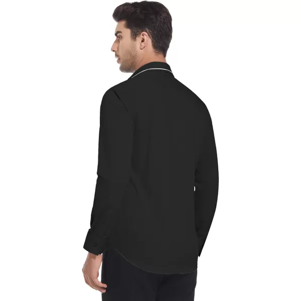 imageAlex Vando Mens Cotton Dress Shirt Hidden Placket Long Sleeve Business Casual ShirtBlack