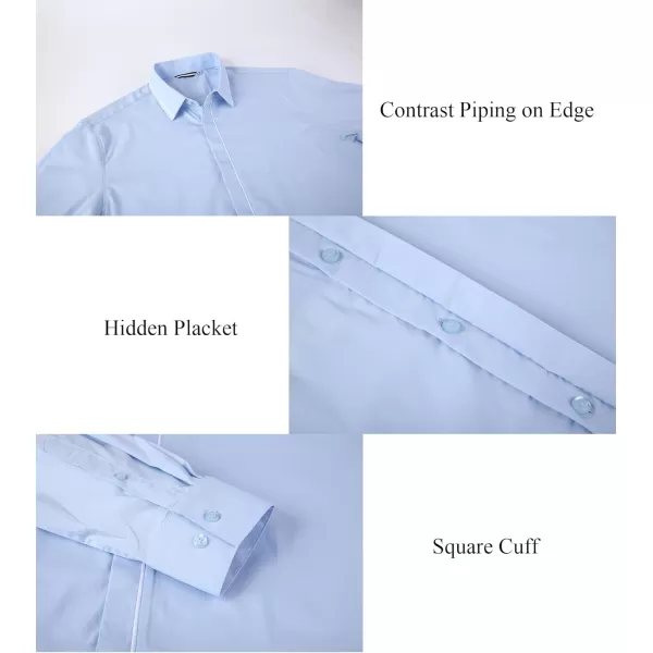 imageAlex Vando Mens Cotton Dress Shirt Hidden Placket Long Sleeve Business Casual ShirtBlue