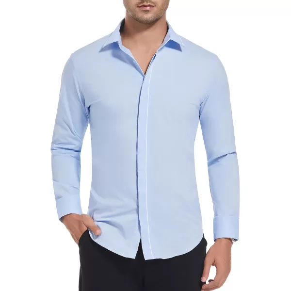imageAlex Vando Mens Cotton Dress Shirt Hidden Placket Long Sleeve Business Casual ShirtBlue