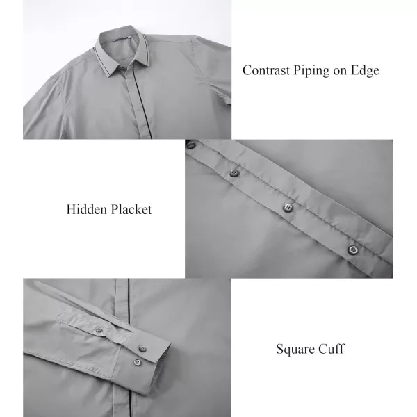 imageAlex Vando Mens Cotton Dress Shirt Hidden Placket Long Sleeve Business Casual ShirtGrey