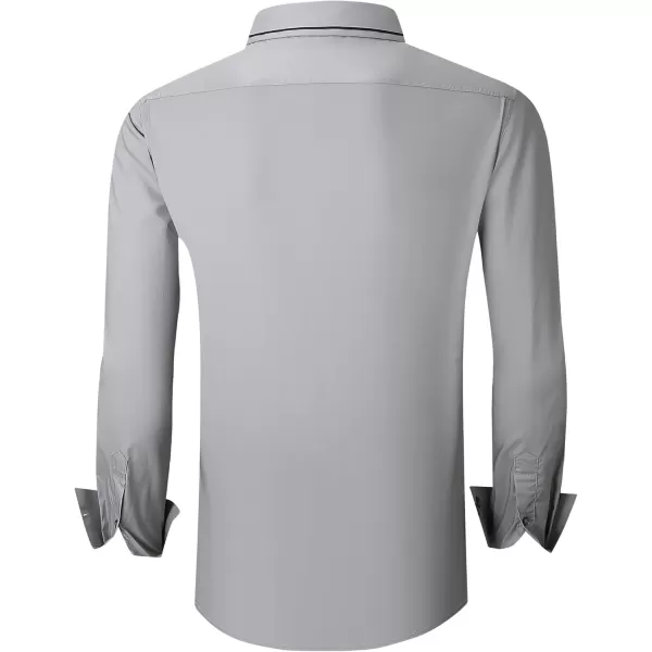 imageAlex Vando Mens Cotton Dress Shirt Hidden Placket Long Sleeve Business Casual ShirtGrey