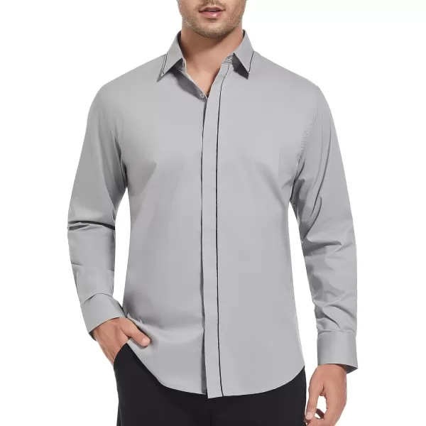 imageAlex Vando Mens Cotton Dress Shirt Hidden Placket Long Sleeve Business Casual ShirtGrey