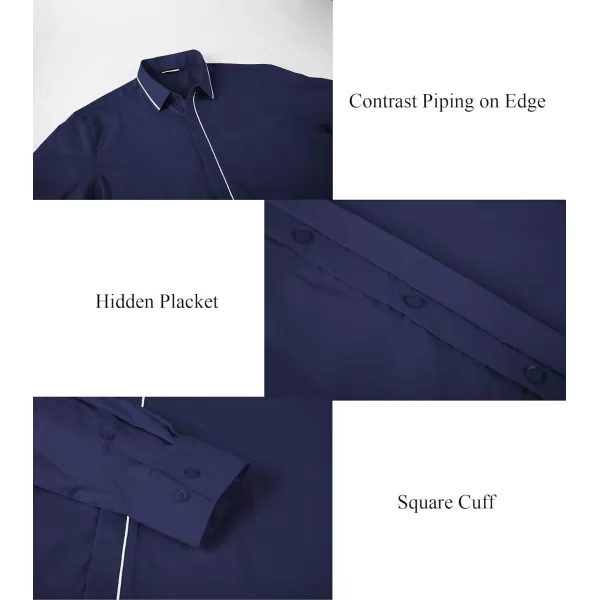 imageAlex Vando Mens Cotton Dress Shirt Hidden Placket Long Sleeve Business Casual ShirtNavy