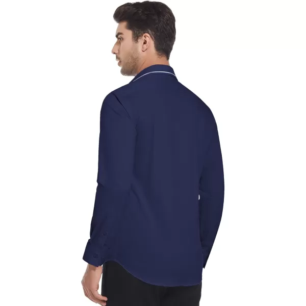 imageAlex Vando Mens Cotton Dress Shirt Hidden Placket Long Sleeve Business Casual ShirtNavy