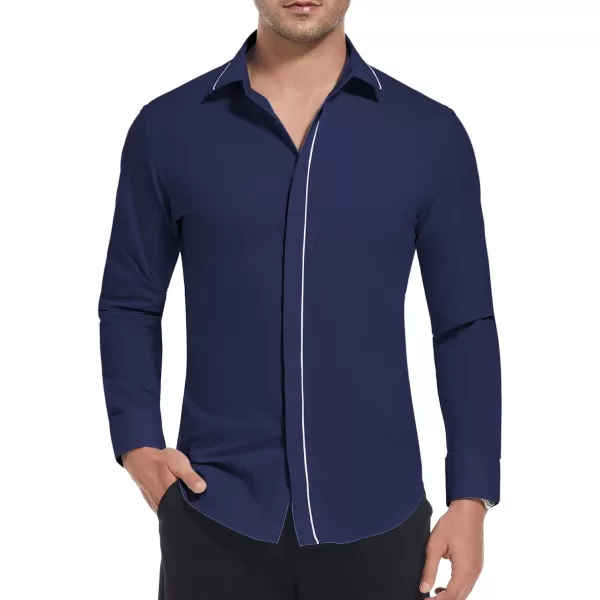 imageAlex Vando Mens Cotton Dress Shirt Hidden Placket Long Sleeve Business Casual ShirtNavy