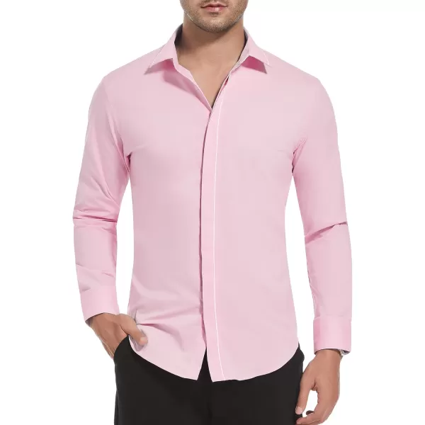 imageAlex Vando Mens Cotton Dress Shirt Hidden Placket Long Sleeve Business Casual ShirtPink