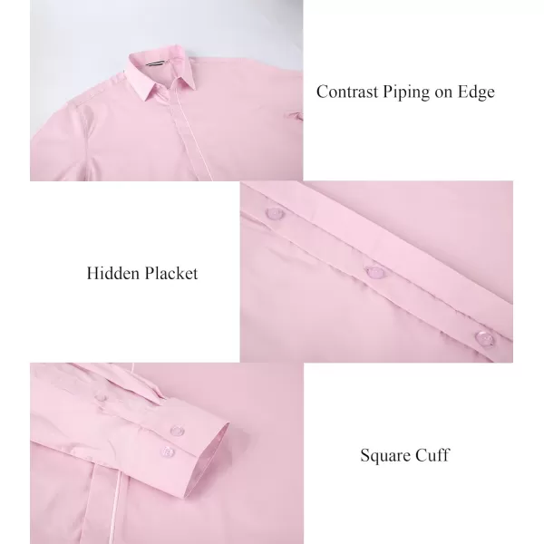 imageAlex Vando Mens Cotton Dress Shirt Hidden Placket Long Sleeve Business Casual ShirtPink