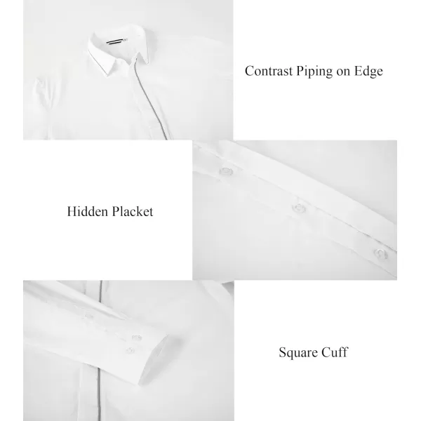 imageAlex Vando Mens Cotton Dress Shirt Hidden Placket Long Sleeve Business Casual ShirtWhite