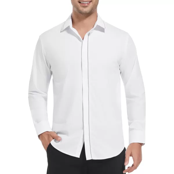 imageAlex Vando Mens Cotton Dress Shirt Hidden Placket Long Sleeve Business Casual ShirtWhite