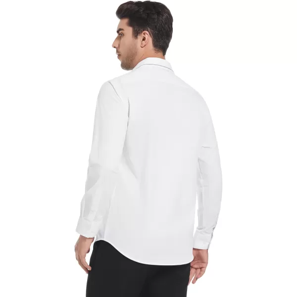 imageAlex Vando Mens Cotton Dress Shirt Hidden Placket Long Sleeve Business Casual ShirtWhite