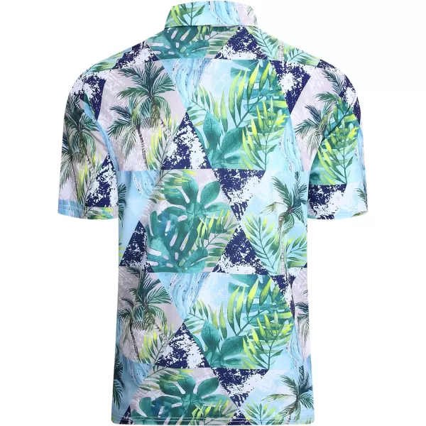 imageAlex Vando Mens Hawaiian Golf Shirt Moisture Wicking Digital Print Golf Shirts for MenNavy Palm
