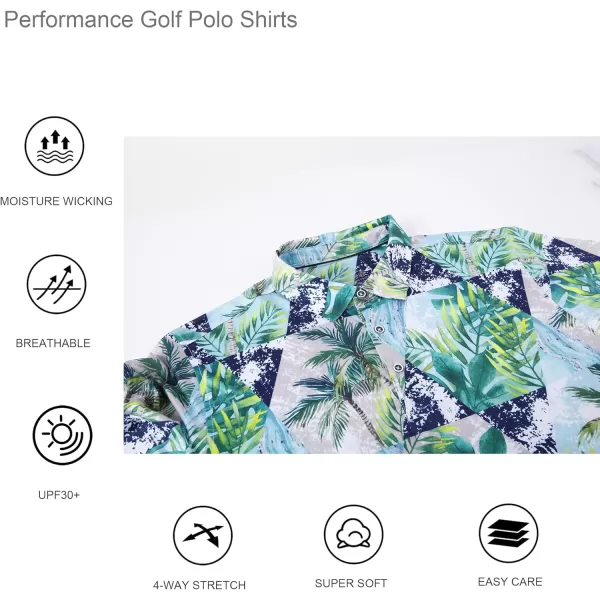 imageAlex Vando Mens Hawaiian Golf Shirt Moisture Wicking Digital Print Golf Shirts for MenNavy Palm