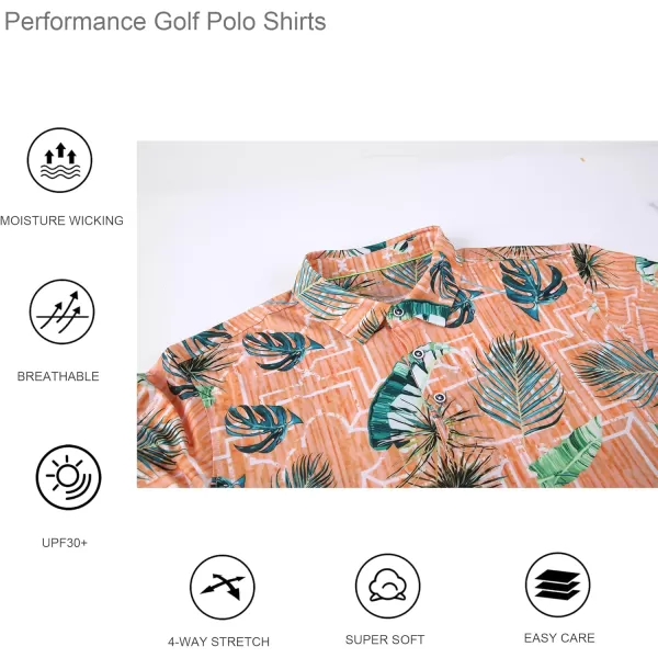 imageAlex Vando Mens Hawaiian Golf Shirt Moisture Wicking Digital Print Golf Shirts for MenOrange Leaf