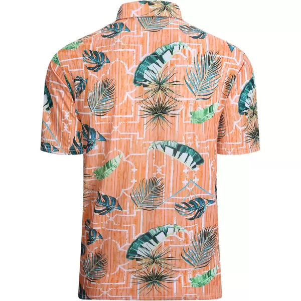 imageAlex Vando Mens Hawaiian Golf Shirt Moisture Wicking Digital Print Golf Shirts for MenOrange Leaf