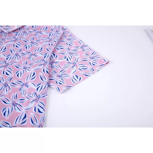 imageAlex Vando Mens Hawaiian Golf Shirt Moisture Wicking Digital Print Golf Shirts for MenPink Leaf
