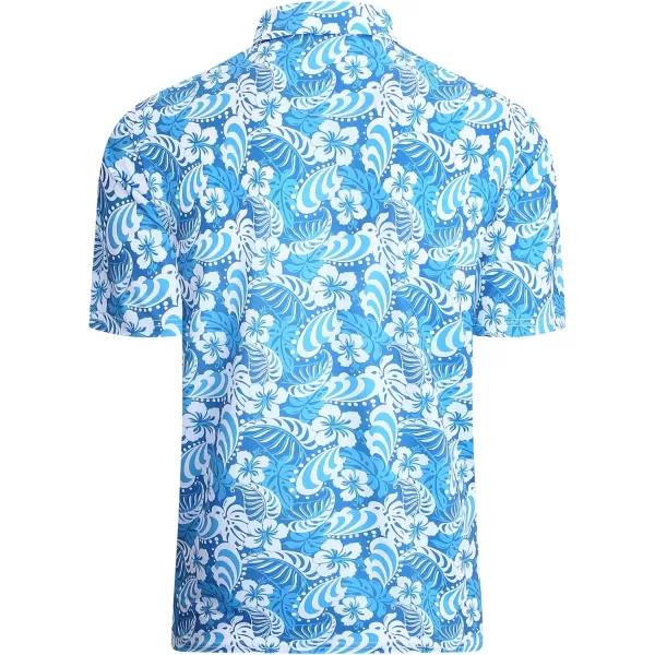 imageAlex Vando Mens Hawaiian Golf Shirt Moisture Wicking Digital Print Golf Shirts for MenTurquoise Leaf