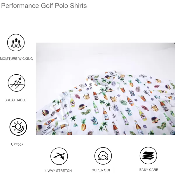 imageAlex Vando Mens Hawaiian Golf Shirt Moisture Wicking Digital Print Golf Shirts for MenWhite Beer