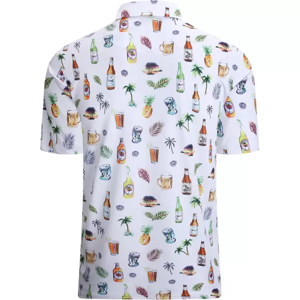 imageAlex Vando Mens Hawaiian Golf Shirt Moisture Wicking Digital Print Golf Shirts for MenWhite Beer