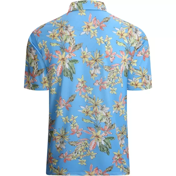imageAlex Vando Mens Hawaiian Golf Shirt Moisture Wicking Digital Print Golf Shirts for MenYellow Flower