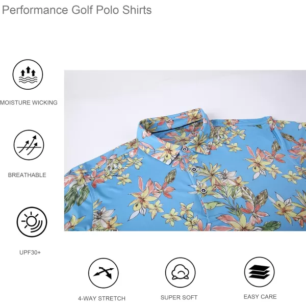 imageAlex Vando Mens Hawaiian Golf Shirt Moisture Wicking Digital Print Golf Shirts for MenYellow Flower