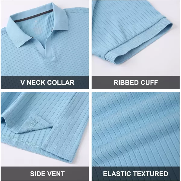 imageAlex Vando Mens Knit Polo Shirts V Neck Casual Short Sleeve Regular Fit Ribbed Textured Knit Golf Polo Shirts for MenBlue