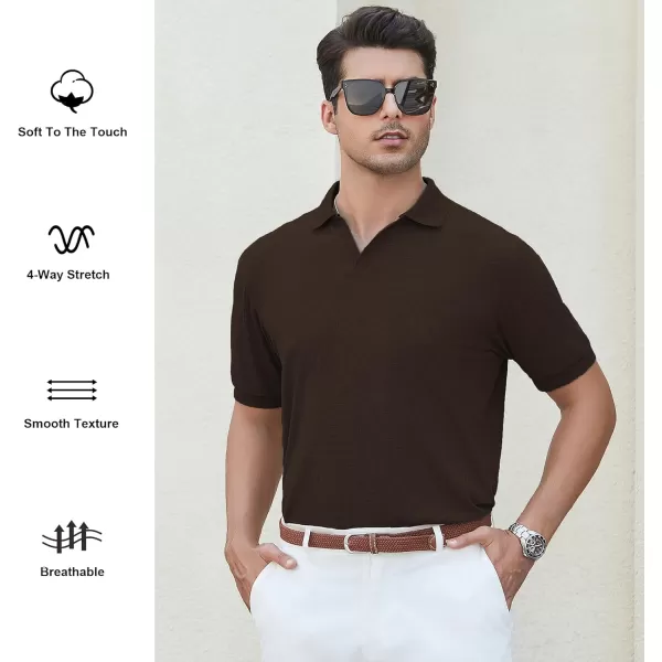imageAlex Vando Mens Knit Polo Shirts V Neck Casual Short Sleeve Regular Fit Ribbed Textured Knit Golf Polo Shirts for MenBrown