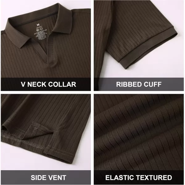 imageAlex Vando Mens Knit Polo Shirts V Neck Casual Short Sleeve Regular Fit Ribbed Textured Knit Golf Polo Shirts for MenBrown