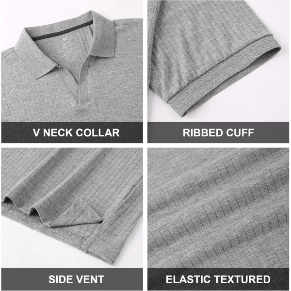 imageAlex Vando Mens Knit Polo Shirts V Neck Casual Short Sleeve Regular Fit Ribbed Textured Knit Golf Polo Shirts for MenGrey