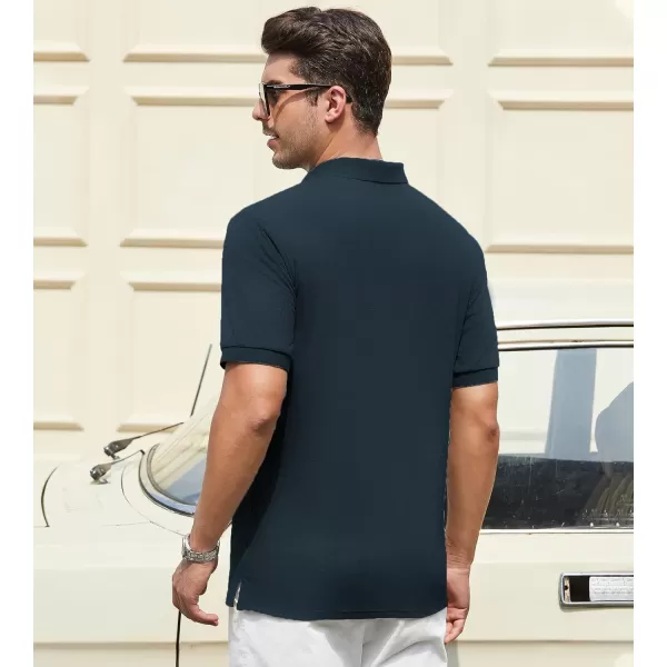 imageAlex Vando Mens Knit Polo Shirts V Neck Casual Short Sleeve Regular Fit Ribbed Textured Knit Golf Polo Shirts for MenNavy
