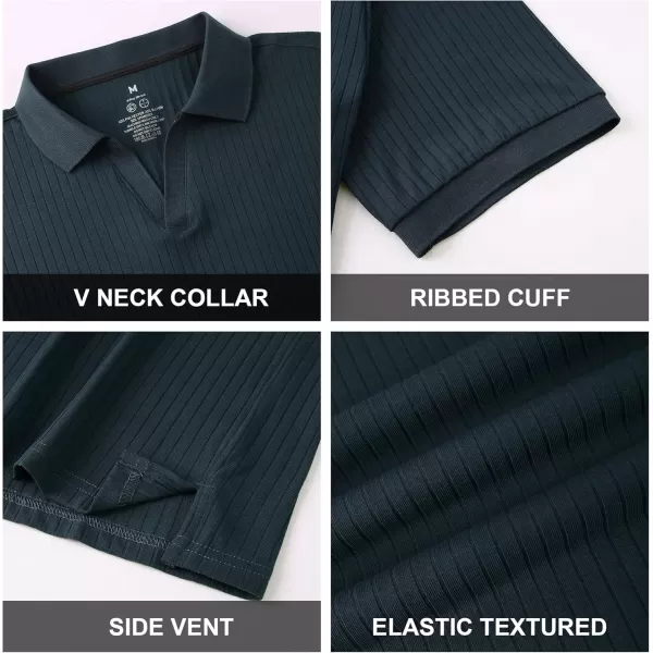 imageAlex Vando Mens Knit Polo Shirts V Neck Casual Short Sleeve Regular Fit Ribbed Textured Knit Golf Polo Shirts for MenNavy