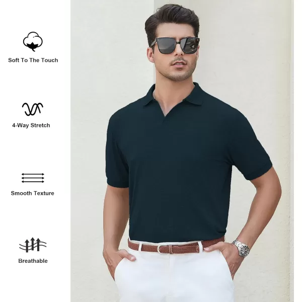 imageAlex Vando Mens Knit Polo Shirts V Neck Casual Short Sleeve Regular Fit Ribbed Textured Knit Golf Polo Shirts for MenNavy