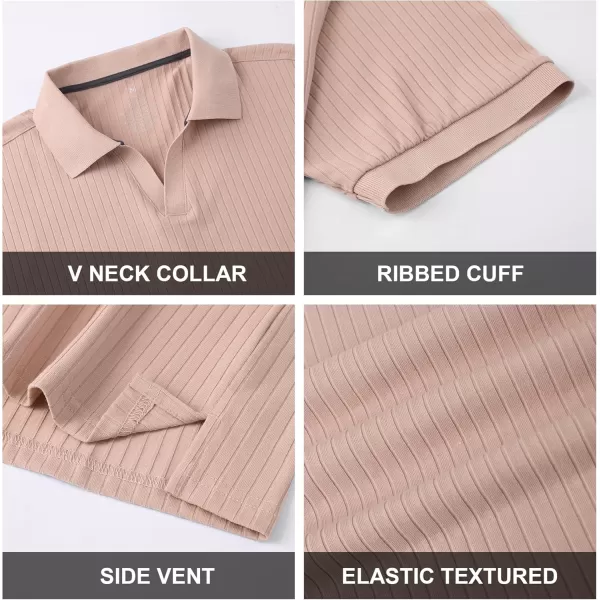 imageAlex Vando Mens Knit Polo Shirts V Neck Casual Short Sleeve Regular Fit Ribbed Textured Knit Golf Polo Shirts for MenPink